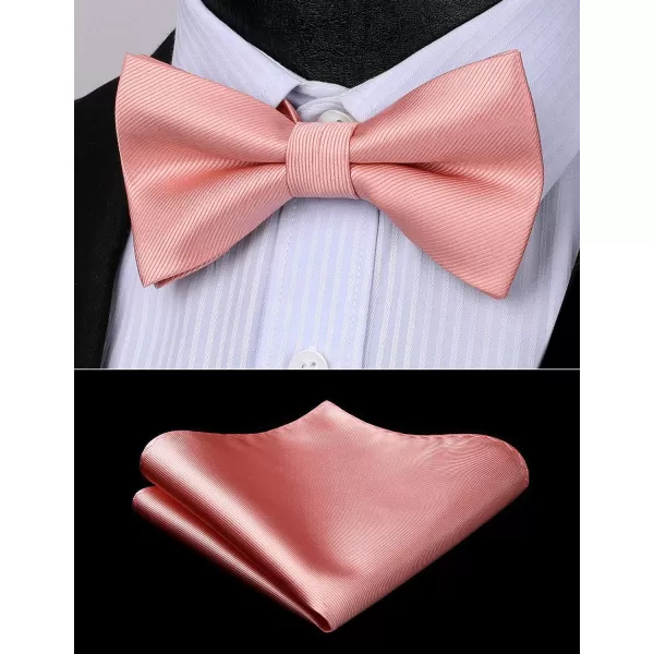 HISDERN Mens Pretied Bow Tie: Solid Color Tuxedo Bowtie and Pocket Square Set - Clip on Wedding Bow Ties for Men