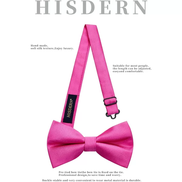 HISDERN Mens Pretied Bow Tie: Solid Color Tuxedo Bowtie and Pocket Square Set - Clip on Wedding Bow Ties for Men