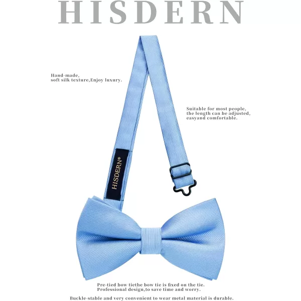 HISDERN Mens Pretied Bow Tie: Solid Color Tuxedo Bowtie and Pocket Square Set - Clip on Wedding Bow Ties for Men