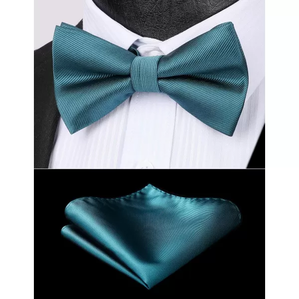 HISDERN Mens Pretied Bow Tie: Solid Color Tuxedo Bowtie and Pocket Square Set - Clip on Wedding Bow Ties for Men