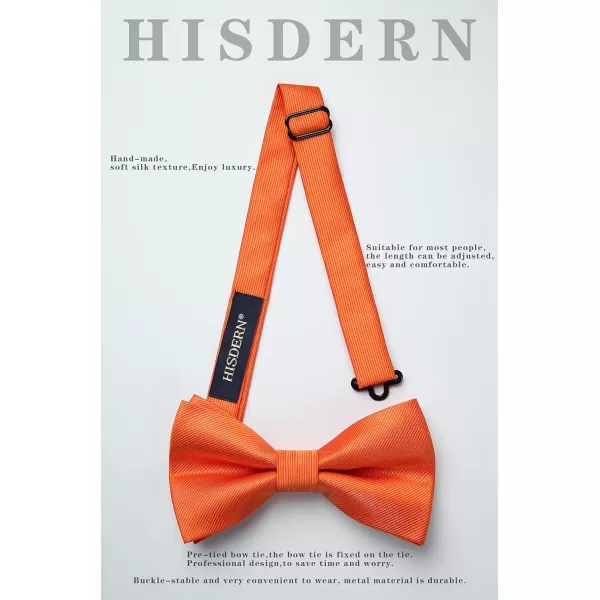 HISDERN Mens Pretied Bow Tie: Solid Color Tuxedo Bowtie and Pocket Square Set - Clip on Wedding Bow Ties for Men