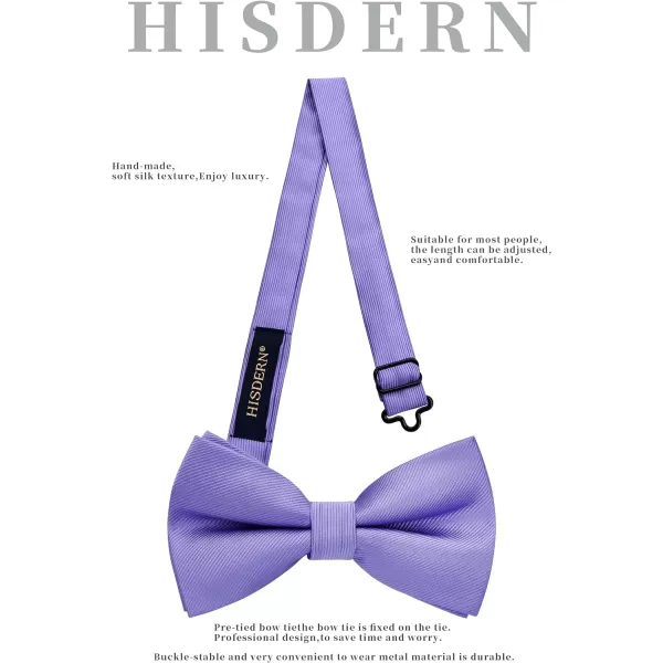 HISDERN Mens Pretied Bow Tie: Solid Color Tuxedo Bowtie and Pocket Square Set - Clip on Wedding Bow Ties for Men