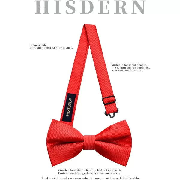 HISDERN Mens Pretied Bow Tie: Solid Color Tuxedo Bowtie and Pocket Square Set - Clip on Wedding Bow Ties for Men