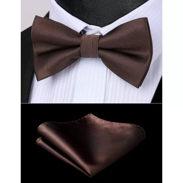 HISDERN Mens Pretied Bow Tie: Solid Color Tuxedo Bowtie and Pocket Square Set - Clip on Wedding Bow Ties for Men