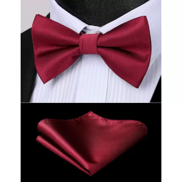 HISDERN Mens Pretied Bow Tie: Solid Color Tuxedo Bowtie and Pocket Square Set - Clip on Wedding Bow Ties for Men