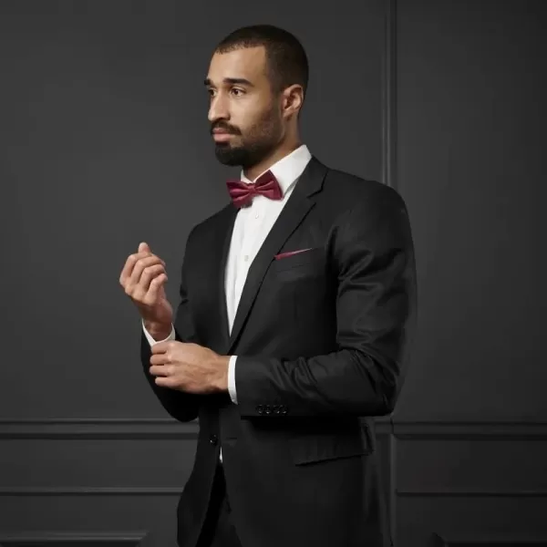 HISDERN Mens Pretied Bow Tie: Solid Color Tuxedo Bowtie and Pocket Square Set - Clip on Wedding Bow Ties for Men