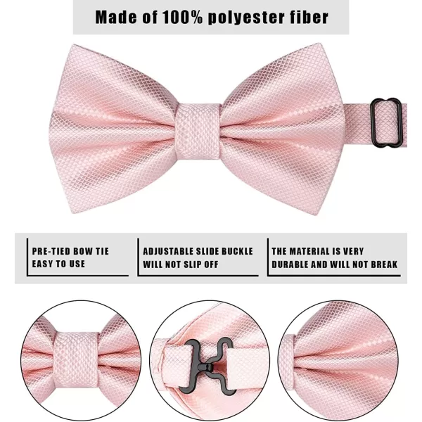 HISDERN Mens Pretied Bow Tie: Solid Color Tuxedo Bowtie and Pocket Square Set - Clip on Wedding Bow Ties for Men