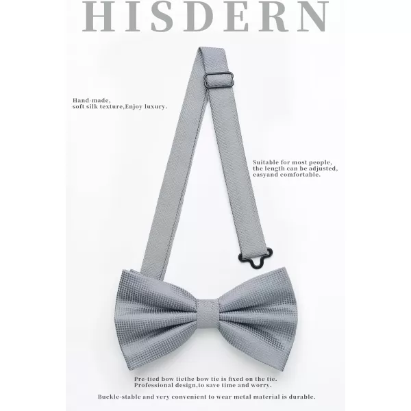 HISDERN Mens Pretied Bow Tie: Solid Color Tuxedo Bowtie and Pocket Square Set - Clip on Wedding Bow Ties for Men