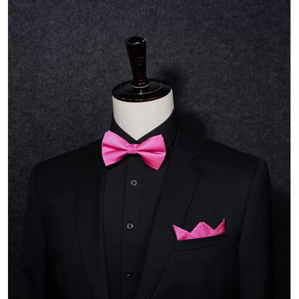 HISDERN Mens Pretied Bow Tie: Solid Color Tuxedo Bowtie and Pocket Square Set - Clip on Wedding Bow Ties for Men