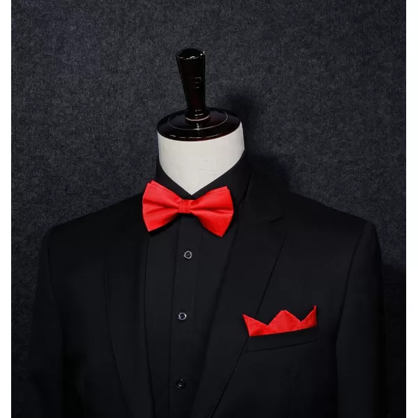 HISDERN Mens Pretied Bow Tie: Solid Color Tuxedo Bowtie and Pocket Square Set - Clip on Wedding Bow Ties for Men