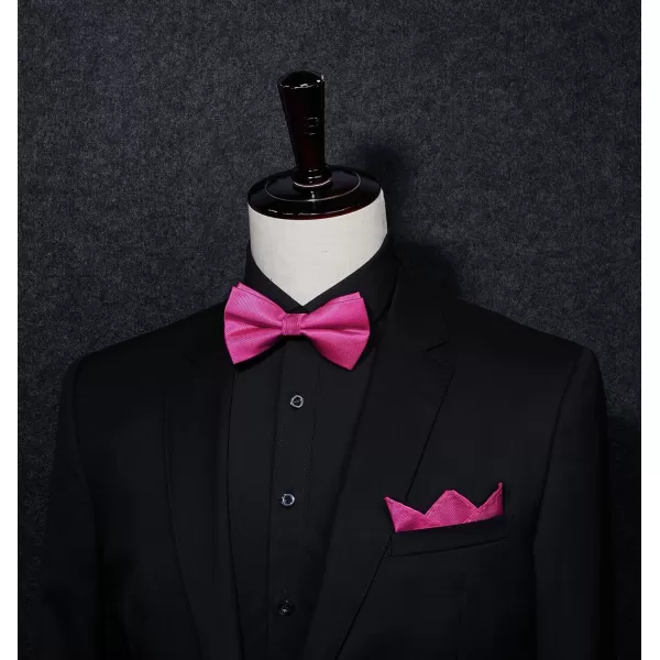 HISDERN Mens Pretied Bow Tie: Solid Color Tuxedo Bowtie and Pocket Square Set - Clip on Wedding Bow Ties for Men