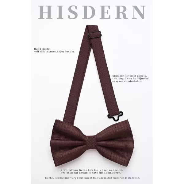 HISDERN Mens Pretied Bow Tie: Solid Color Tuxedo Bowtie and Pocket Square Set - Clip on Wedding Bow Ties for Men