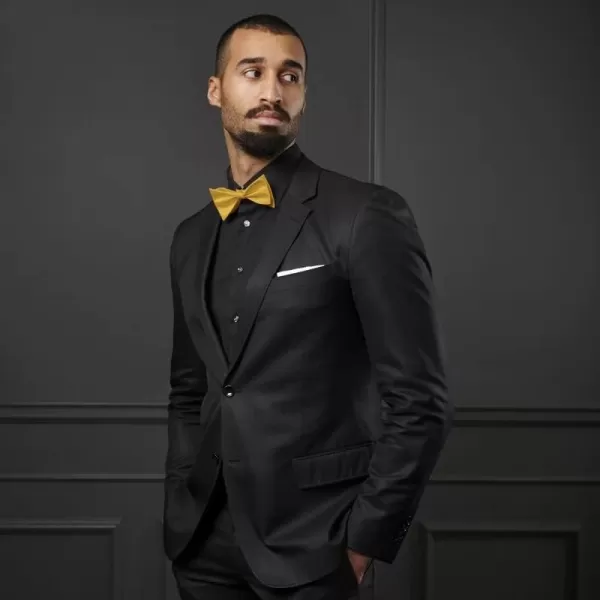 HISDERN Mens Pretied Bow Tie: Solid Color Tuxedo Bowtie and Pocket Square Set - Clip on Wedding Bow Ties for Men