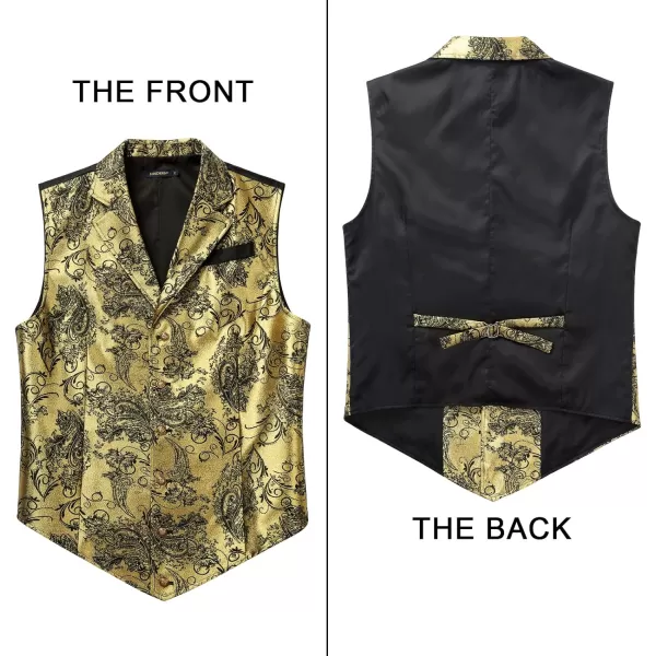 HISDERN Mens Shiny Paisley Suit Vest Victorian Steampunk Gothic Waistcoat for Men Wedding Party Suit or Tuxedo