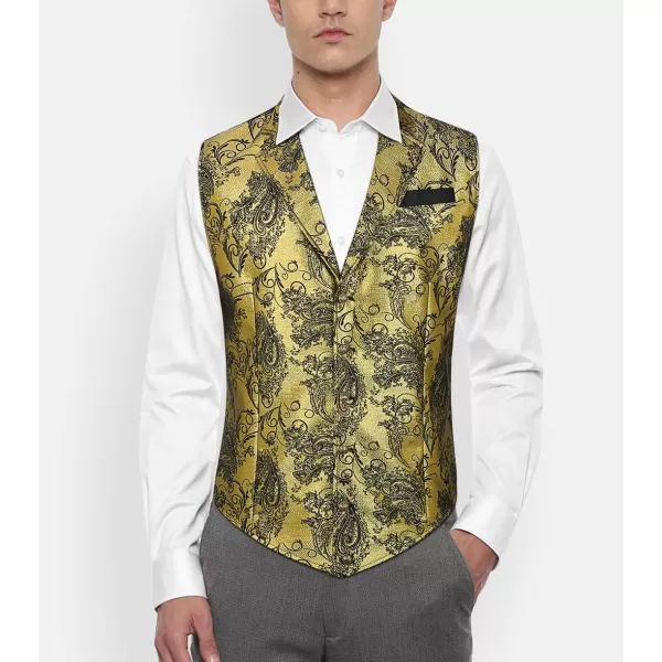 HISDERN Mens Shiny Paisley Suit Vest Victorian Steampunk Gothic Waistcoat for Men Wedding Party Suit or Tuxedo