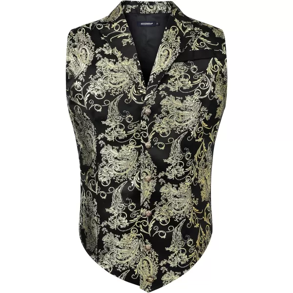 HISDERN Mens Shiny Paisley Suit Vest Victorian Steampunk Gothic Waistcoat for Men Wedding Party Suit or Tuxedo