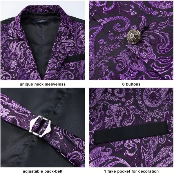 HISDERN Mens Shiny Paisley Suit Vest Victorian Steampunk Gothic Waistcoat for Men Wedding Party Suit or Tuxedo