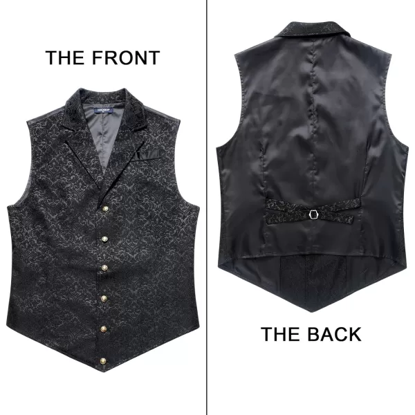 HISDERN Mens Shiny Paisley Suit Vest Victorian Steampunk Gothic Waistcoat for Men Wedding Party Suit or Tuxedo