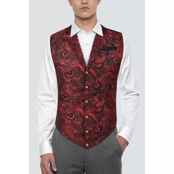 HISDERN Mens Shiny Paisley Suit Vest Victorian Steampunk Gothic Waistcoat for Men Wedding Party Suit or Tuxedo