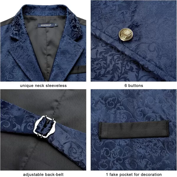 HISDERN Mens Shiny Paisley Suit Vest Victorian Steampunk Gothic Waistcoat for Men Wedding Party Suit or Tuxedo