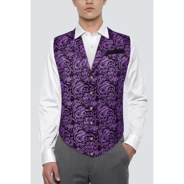 HISDERN Mens Shiny Paisley Suit Vest Victorian Steampunk Gothic Waistcoat for Men Wedding Party Suit or Tuxedo