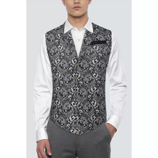 HISDERN Mens Shiny Paisley Suit Vest Victorian Steampunk Gothic Waistcoat for Men Wedding Party Suit or Tuxedo