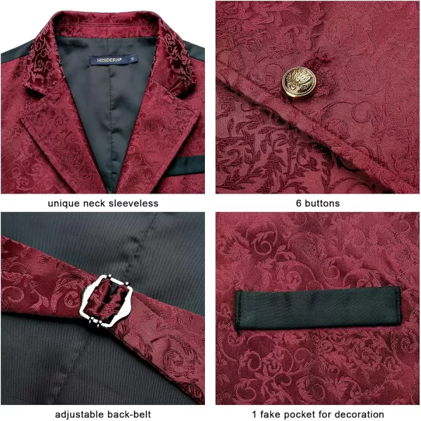 HISDERN Mens Shiny Paisley Suit Vest Victorian Steampunk Gothic Waistcoat for Men Wedding Party Suit or Tuxedo