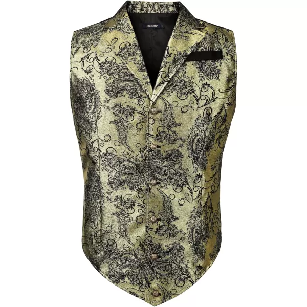 HISDERN Mens Shiny Paisley Suit Vest Victorian Steampunk Gothic Waistcoat for Men Wedding Party Suit or Tuxedo