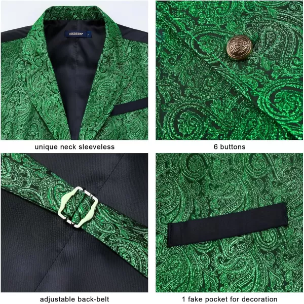 HISDERN Mens Shiny Paisley Suit Vest Victorian Steampunk Gothic Waistcoat for Men Wedding Party Suit or Tuxedo