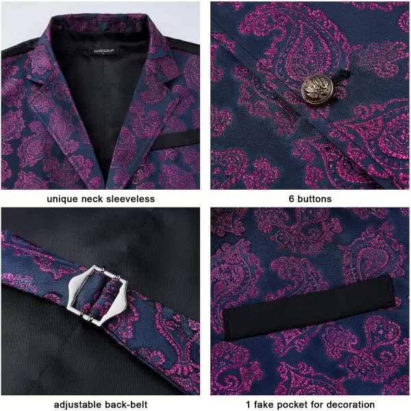 HISDERN Mens Shiny Paisley Suit Vest Victorian Steampunk Gothic Waistcoat for Men Wedding Party Suit or Tuxedo