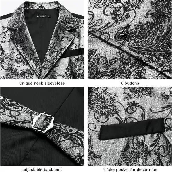 HISDERN Mens Shiny Paisley Suit Vest Victorian Steampunk Gothic Waistcoat for Men Wedding Party Suit or Tuxedo