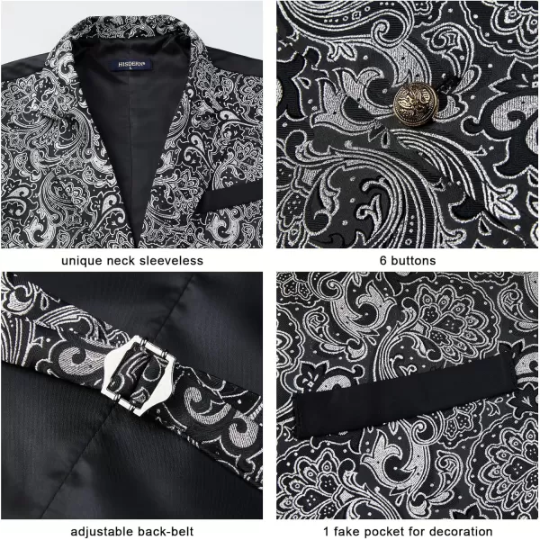 HISDERN Mens Shiny Paisley Suit Vest Victorian Steampunk Gothic Waistcoat for Men Wedding Party Suit or Tuxedo