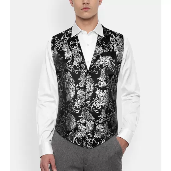 HISDERN Mens Shiny Paisley Suit Vest Victorian Steampunk Gothic Waistcoat for Men Wedding Party Suit or Tuxedo