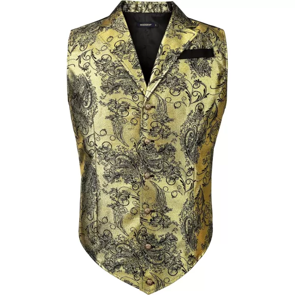 HISDERN Mens Shiny Paisley Suit Vest Victorian Steampunk Gothic Waistcoat for Men Wedding Party Suit or Tuxedo