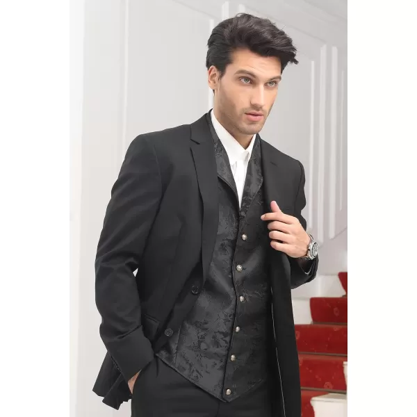 HISDERN Mens Shiny Paisley Suit Vest Victorian Steampunk Gothic Waistcoat for Men Wedding Party Suit or Tuxedo