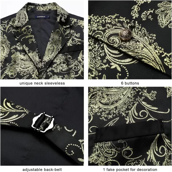 HISDERN Mens Shiny Paisley Suit Vest Victorian Steampunk Gothic Waistcoat for Men Wedding Party Suit or Tuxedo
