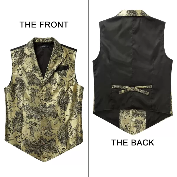 HISDERN Mens Shiny Paisley Suit Vest Victorian Steampunk Gothic Waistcoat for Men Wedding Party Suit or Tuxedo