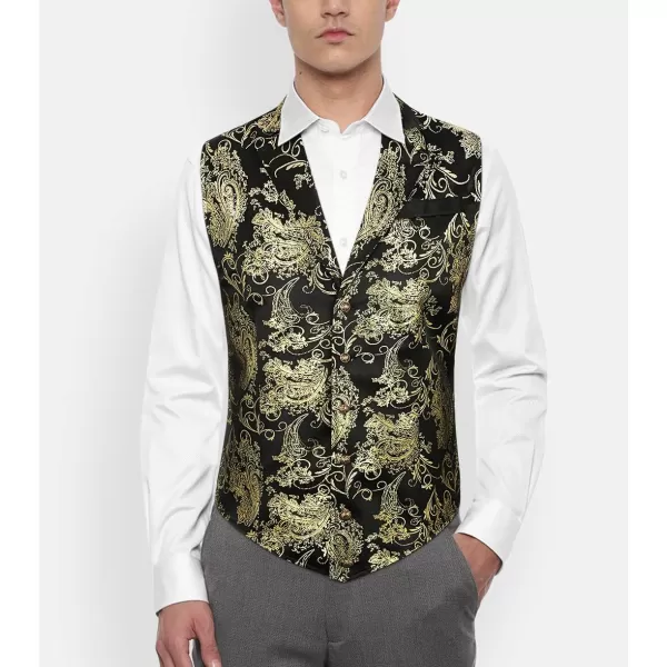 HISDERN Mens Shiny Paisley Suit Vest Victorian Steampunk Gothic Waistcoat for Men Wedding Party Suit or Tuxedo