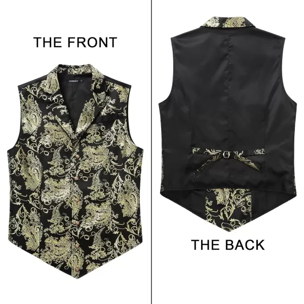 HISDERN Mens Shiny Paisley Suit Vest Victorian Steampunk Gothic Waistcoat for Men Wedding Party Suit or Tuxedo