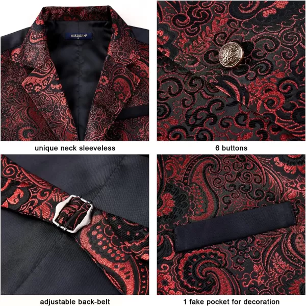 HISDERN Mens Shiny Paisley Suit Vest Victorian Steampunk Gothic Waistcoat for Men Wedding Party Suit or Tuxedo