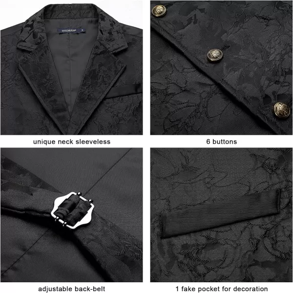 HISDERN Mens Shiny Paisley Suit Vest Victorian Steampunk Gothic Waistcoat for Men Wedding Party Suit or Tuxedo