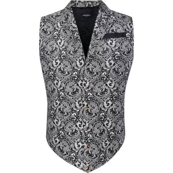HISDERN Mens Shiny Paisley Suit Vest Victorian Steampunk Gothic Waistcoat for Men Wedding Party Suit or Tuxedo