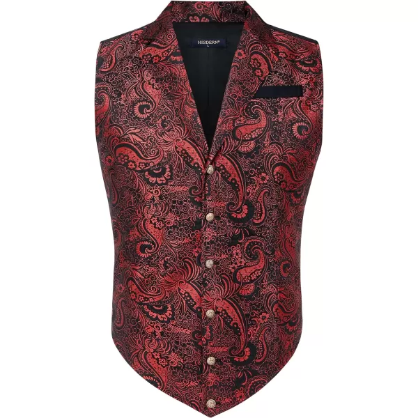 HISDERN Mens Shiny Paisley Suit Vest Victorian Steampunk Gothic Waistcoat for Men Wedding Party Suit or Tuxedo