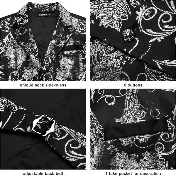 HISDERN Mens Shiny Paisley Suit Vest Victorian Steampunk Gothic Waistcoat for Men Wedding Party Suit or Tuxedo
