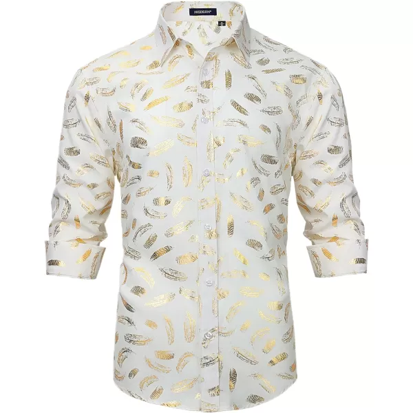 HISDERN Men's Shiny Rose Gold Dress Shirts Nightclub Floral Printed Long Sleeve Shirts 70s Paisley Button Down Party Shirt