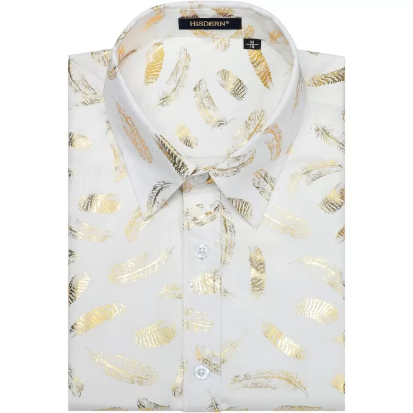 HISDERN Men's Shiny Rose Gold Dress Shirts Nightclub Floral Printed Long Sleeve Shirts 70s Paisley Button Down Party Shirt