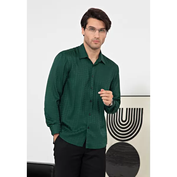 HISDERN Men's Shiny Satin Dress Shirts Luxury Floral Jacquard Slik Like Long Sleeve Fashion Shirt for Wedding Party Prom