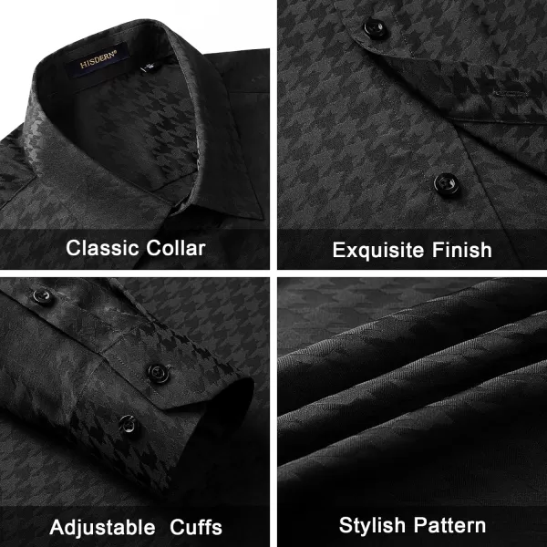HISDERN Men's Shiny Satin Dress Shirts Luxury Floral Jacquard Slik Like Long Sleeve Fashion Shirt for Wedding Party Prom