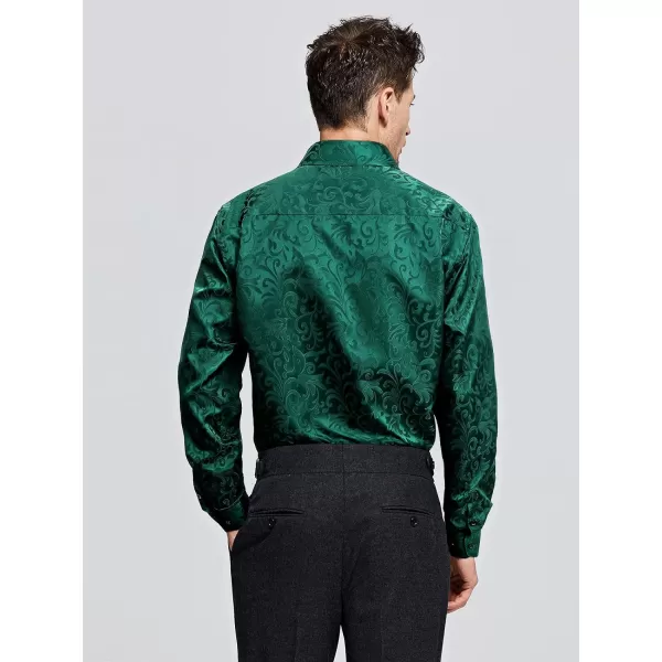 HISDERN Men's Shiny Satin Dress Shirts Luxury Floral Jacquard Slik Like Long Sleeve Fashion Shirt for Wedding Party Prom