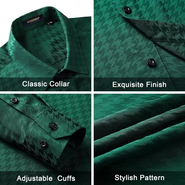 HISDERN Men's Shiny Satin Dress Shirts Luxury Floral Jacquard Slik Like Long Sleeve Fashion Shirt for Wedding Party Prom